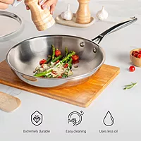 Stahl Artisan Triply Stainless Steel Fry Pan with Lid, Induction & Gas Stove Compatible