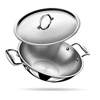 Stahl Artisan Triply Stainless Steel Kadhai with Lid, Kadai for Cooking, Stainless Steel Cookware Triply Kadai, Induction & Gas Stove Compatible