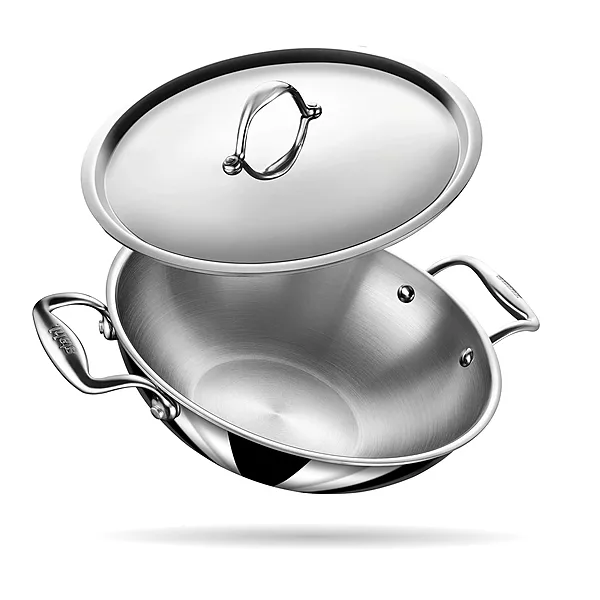 Stahl Artisan Triply Stainless Steel Kadhai with Lid, Kadai for Cooking, Stainless Steel Cookware Triply Kadai, Induction & Gas Stove Compatible