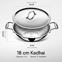 Stahl Artisan Triply Stainless Steel Kadhai with Lid, Kadai for Cooking, Stainless Steel Cookware Triply Kadai, Induction & Gas Stove Compatible