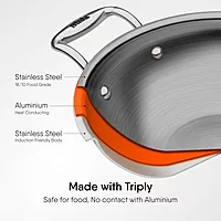 Stahl Artisan Triply Stainless Steel Kadhai with Lid, Kadai for Cooking, Stainless Steel Cookware Triply Kadai, Induction & Gas Stove Compatible