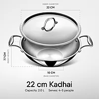 Stahl Artisan Triply Stainless Steel Kadhai with Lid, Kadai for Cooking, Stainless Steel Cookware Triply Kadai, Induction & Gas Stove Compatible