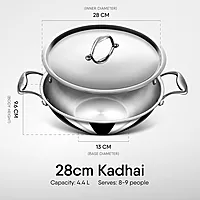 Stahl Artisan Triply Stainless Steel Kadhai with Lid, Kadai for Cooking, Stainless Steel Cookware Triply Kadai, Induction & Gas Stove Compatible