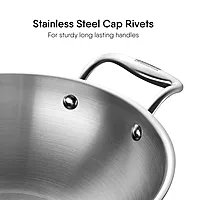 Stahl Artisan Triply Stainless Steel Kadhai with Lid, Kadai for Cooking, Stainless Steel Cookware Triply Kadai, Induction & Gas Stove Compatible