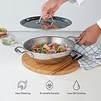 Stahl Artisan Triply Stainless Steel Kadhai with Lid, Kadai for Cooking, Stainless Steel Cookware Triply Kadai, Induction & Gas Stove Compatible