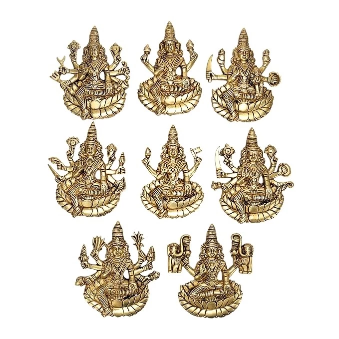 Brass Astha Lakshmi Wall Mount Plate Set - 5.8 Inch Height