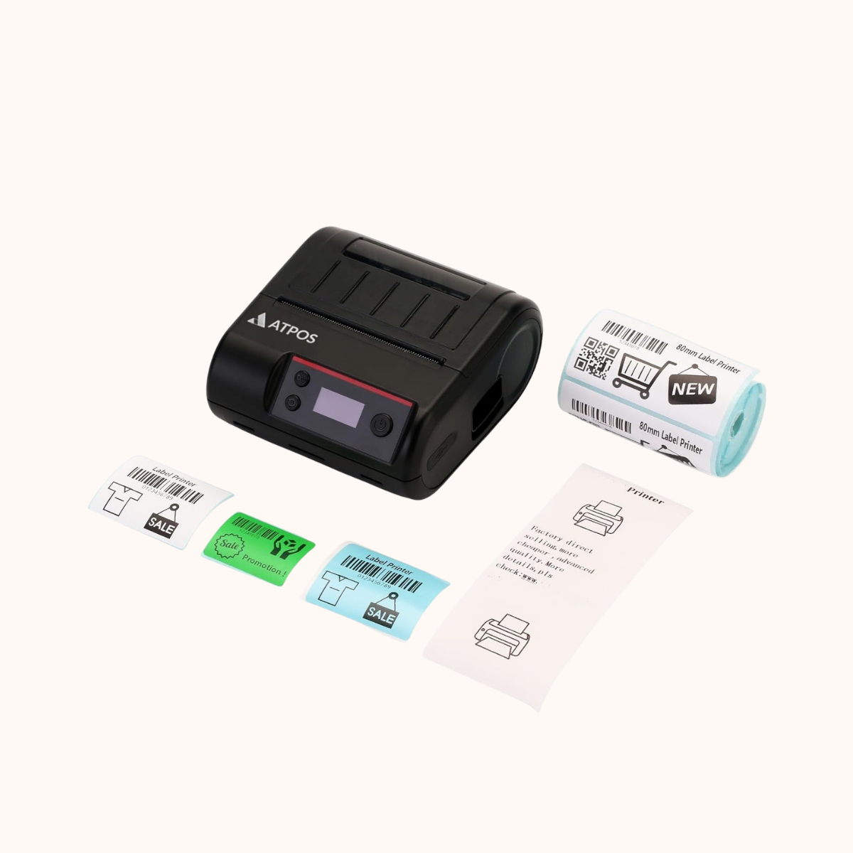 Atpos MD80 80mm 3-Inch Mobile Label Receipt Printer (Dual Mode) | USB+BT