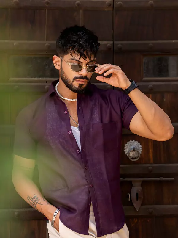 Aubergine Half Sleeve Solid Shirt