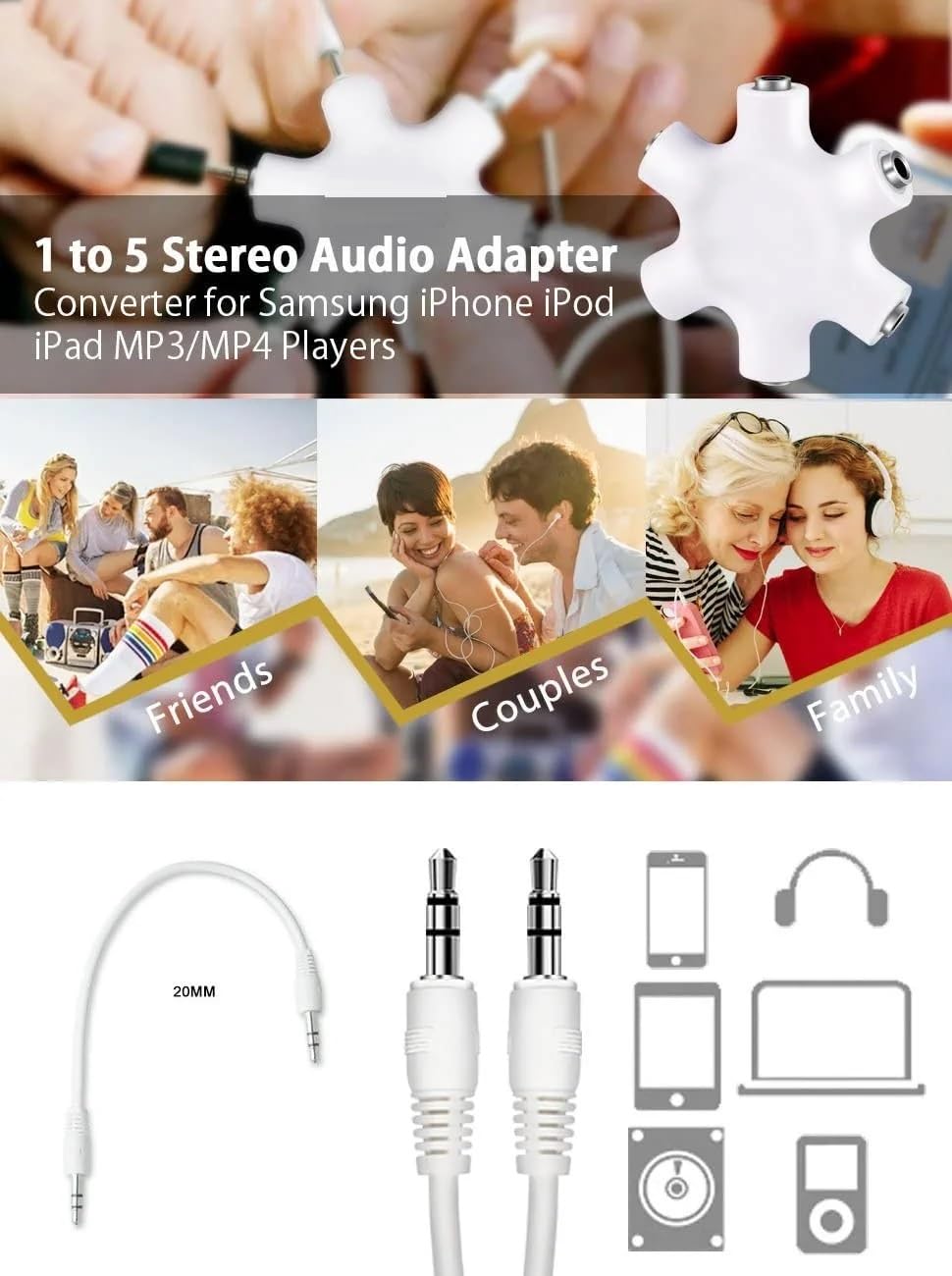 Audio Splitter 1X5 Hexagon Earphone Adaptor Audio Splitter 1X5 Hexagon Earphone Adaptor