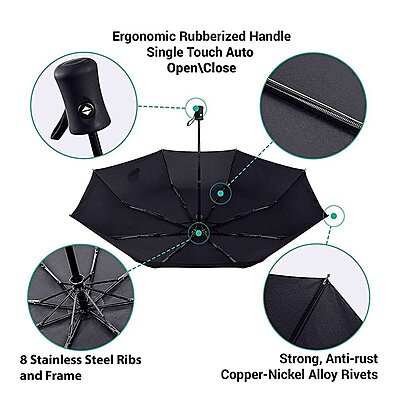 Auto Open Close Travel Umbrella Windproof Pack of 1 (Colour: Black) Auto Open Close Travel Umbrella Windproof Pack of 1 (Colour: Black)