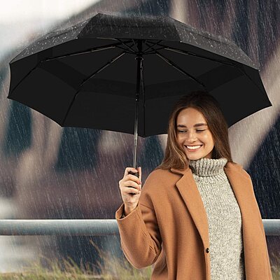 Auto Open Close Travel Umbrella Windproof Pack of 1 (Colour: Black) Auto Open Close Travel Umbrella Windproof Pack of 1 (Colour: Black)