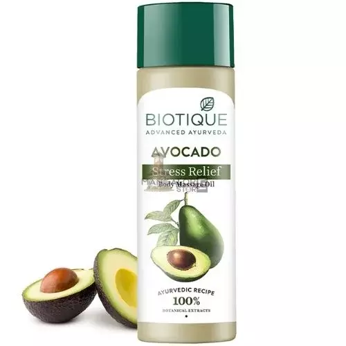 BIOTIQUE Avocado Stress Relief Body Massage Oil – Ayurvedic Care for Body & Mind- 200ml