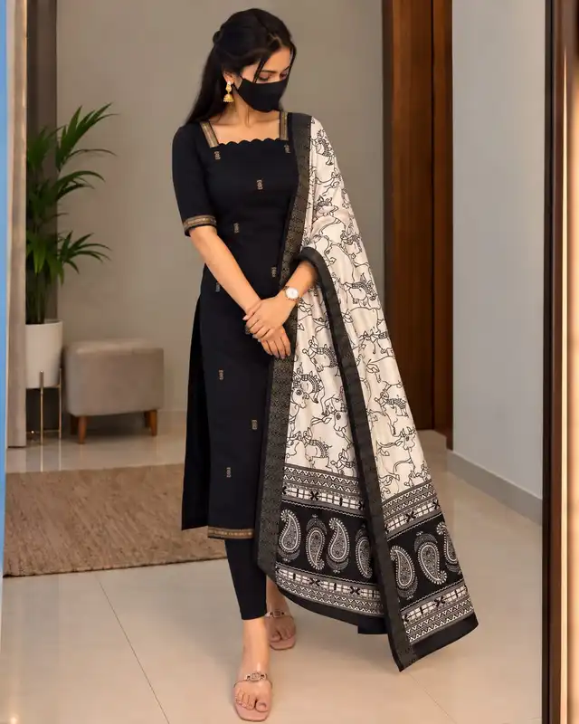 Nandini Mangalagiri Silk Cotton Top and Kalamkari Dupatta