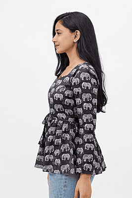 Peplum Top - Charcoal Black / Elephant