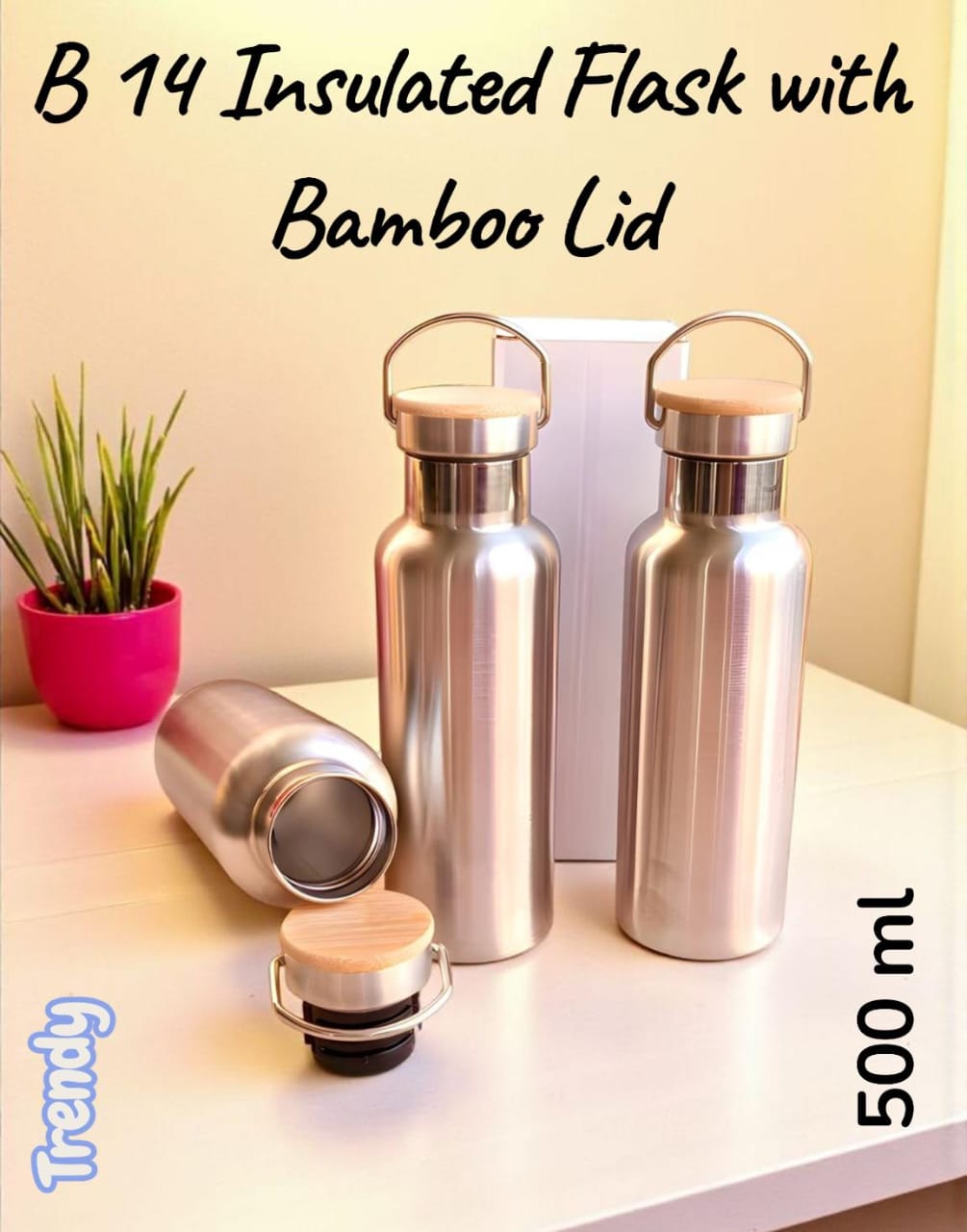 B14 Insulated Flask with Bamboo Lid, 500 ml