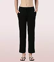 Enamor Essentials Womens E014-Mid Rise Slim Fit Basic Straight Leg Lounge Pants