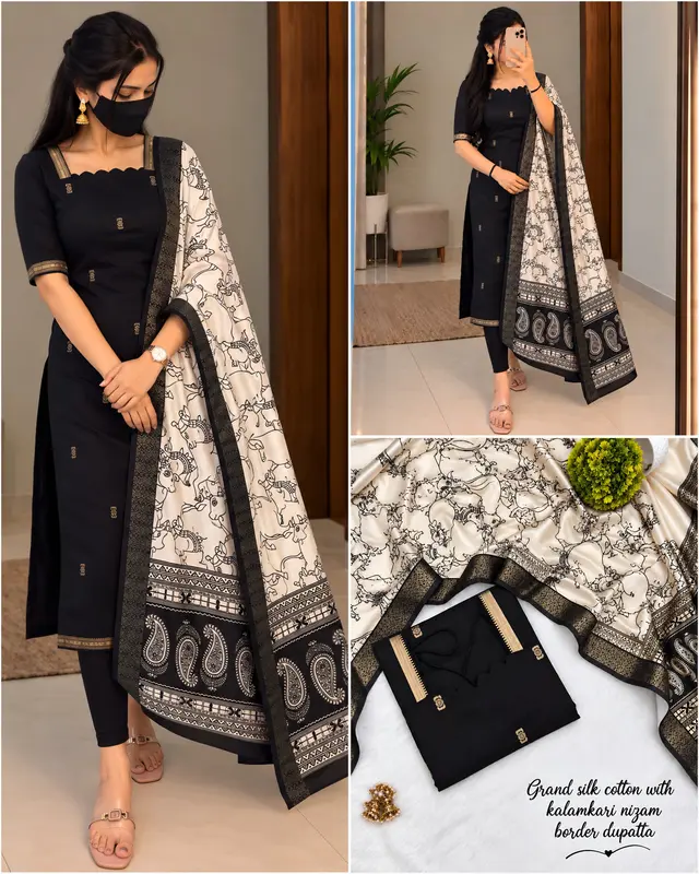 Nandini Mangalagiri Silk Cotton Top and Kalamkari Dupatta