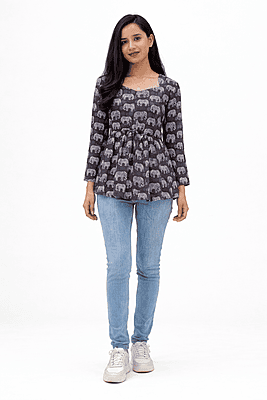 Peplum Top - Charcoal Black / Elephant