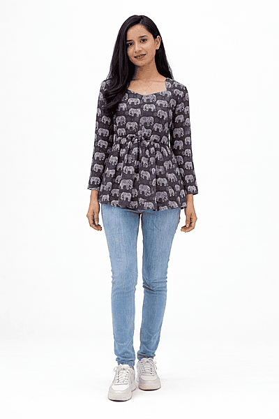 Peplum Top - Charcoal Black / Elephant