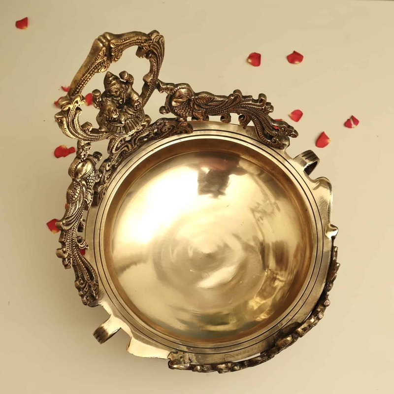 Brass Lakshmi Urli Decorative Bowl - 14 inch Height | Elegant Brass Urli Decorative Bowl with Lakshmi Design for Festive Displays