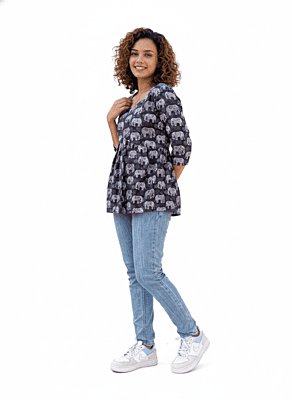 Peplum Top - Charcoal Black / Elephant