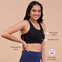 Nykd By Nykaa Cotton Stretch Slip On Sports Bra with Removable Cups NYK059