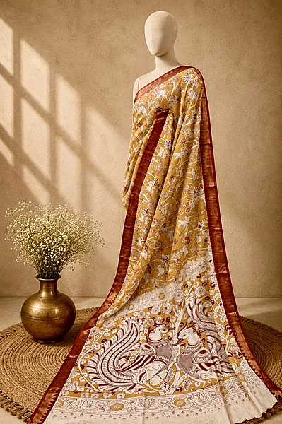 Kalamkari Block Print Silk Cotton Nizam Border Saree #8