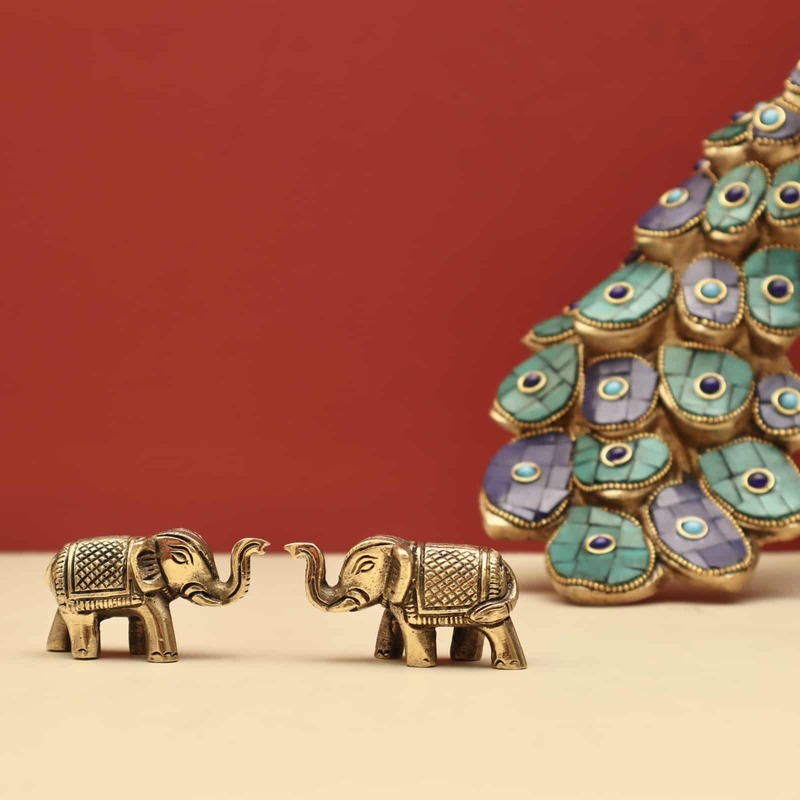 Brass Decorative Elephant Set of 2 - 1.2 inch Height | Miniature Set of Two Brass Decorative Elephants for Charming Decor