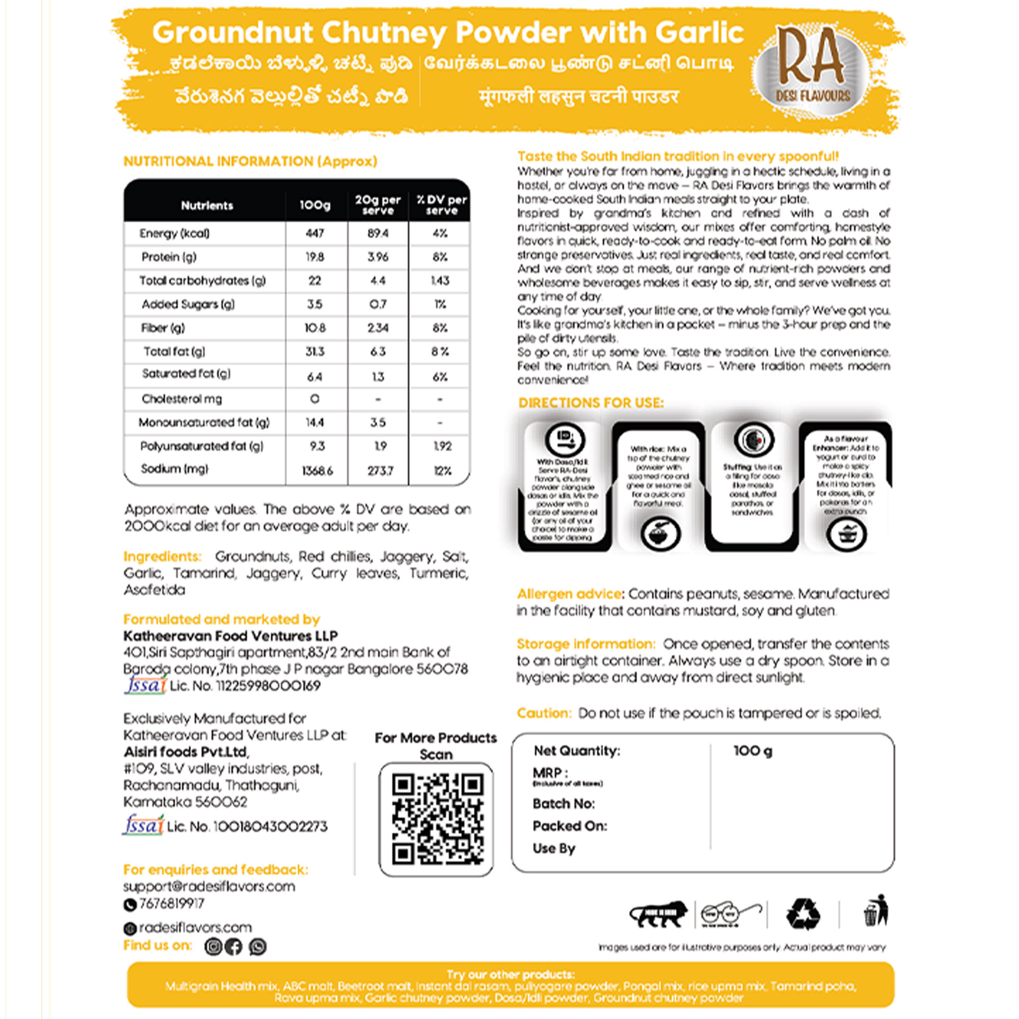 Peanut Chutney Powder with Garlic