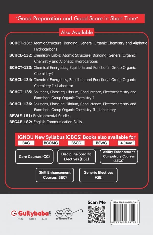 IGNOU BCHCL-132 - Chemistry Lab-I: Atomic Structure, Bonding, General Organic Chemistry and Aliphatic Hydrocarbons, Latest CBCS Help Book Edition