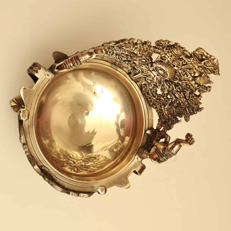 Brass Elephant Designer Urli Decorative Bowl - 12 inch Height | Majestic Brass Urli Decorative Bowl with Elephant Design for Royal Decor