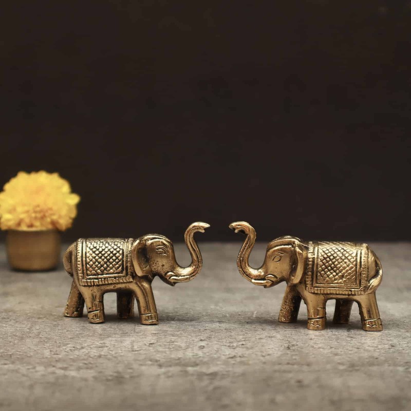 Brass Decorative Elephant Set of two - 2 inch Height | Charming Set of Two Decorative Brass Elephants for Artistic Appeal