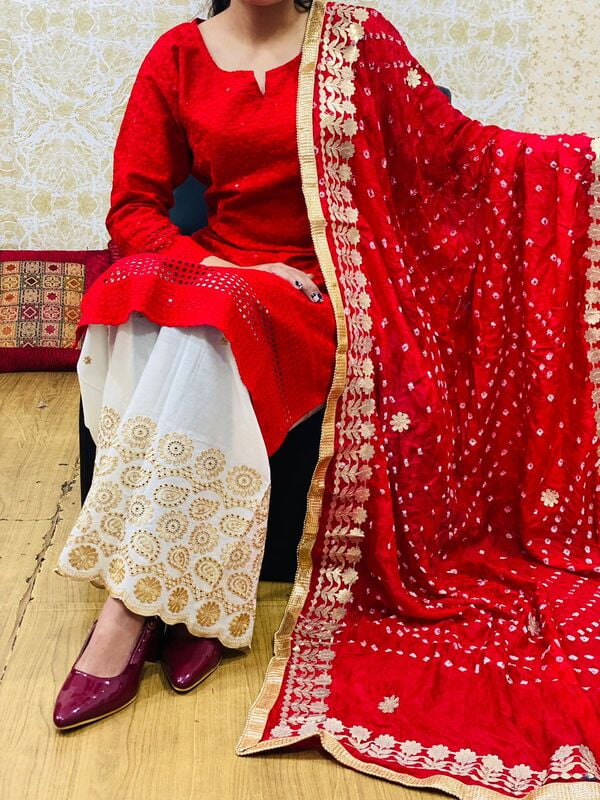 Bandhani Dupatta Set-Red Bandhani Dupatta Set-Red