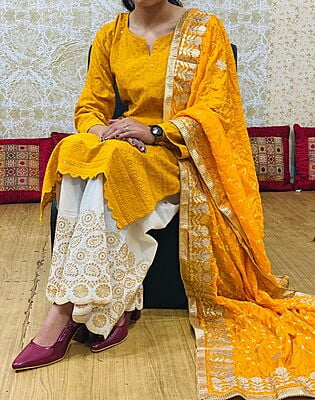 Bandhani Dupatta Set-Yellow Bandhani Dupatta Set-Yellow