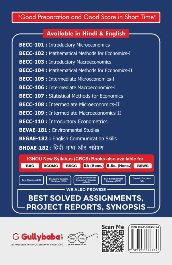 IGNOU BECC-110 - Introductory Econometrics, Latest CBCS Help Book Edition