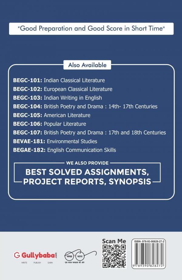 IGNOU BEGC-107 - British Poetry and Drama: 17th and 18th Centuries, Latest CBCS Help Book Edition
