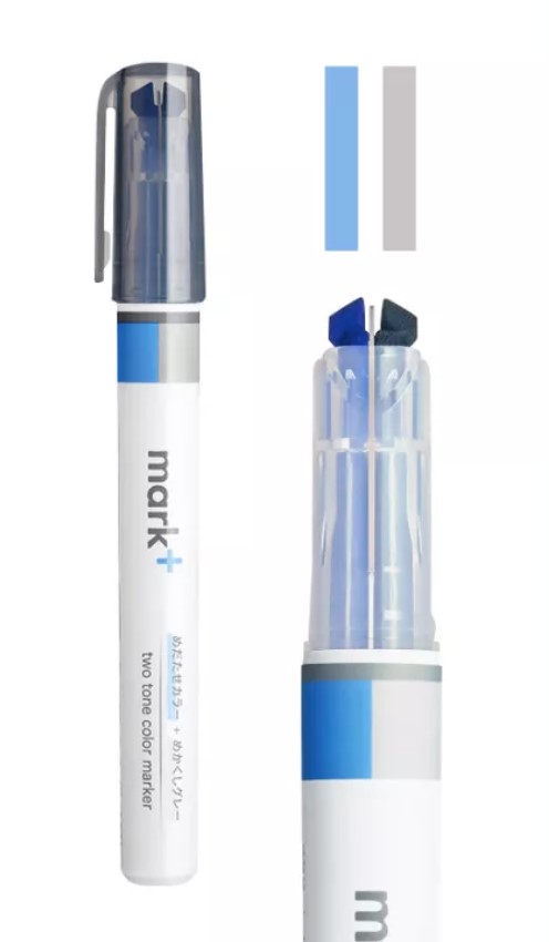 Kokuyo Highlighter Pen 2 Tone Mark Plus Gray Blue