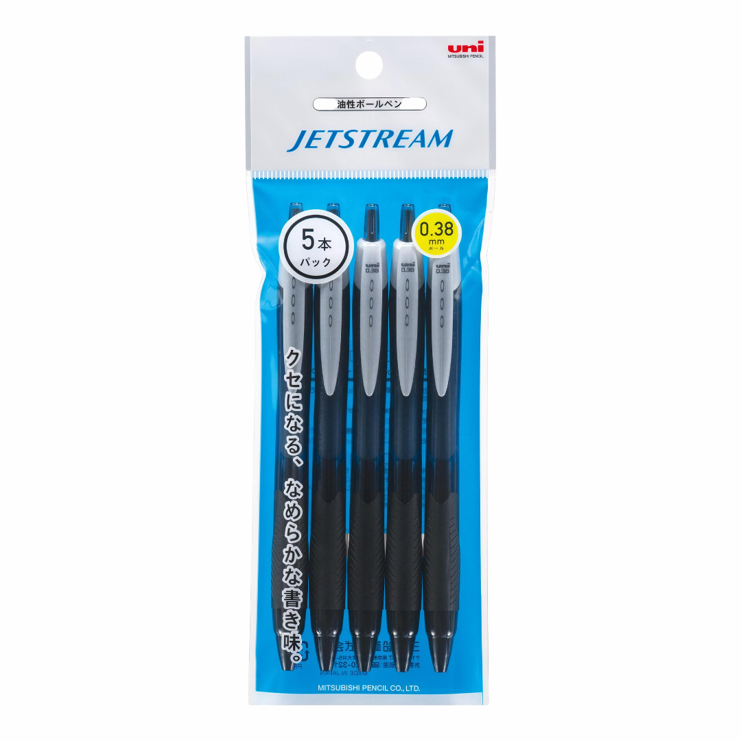 Mitsubishi Pencil | Ballpoint Pen | 0.38mm | Jetstream Standard | Poly Pack | SXN-150-38 5P | Black