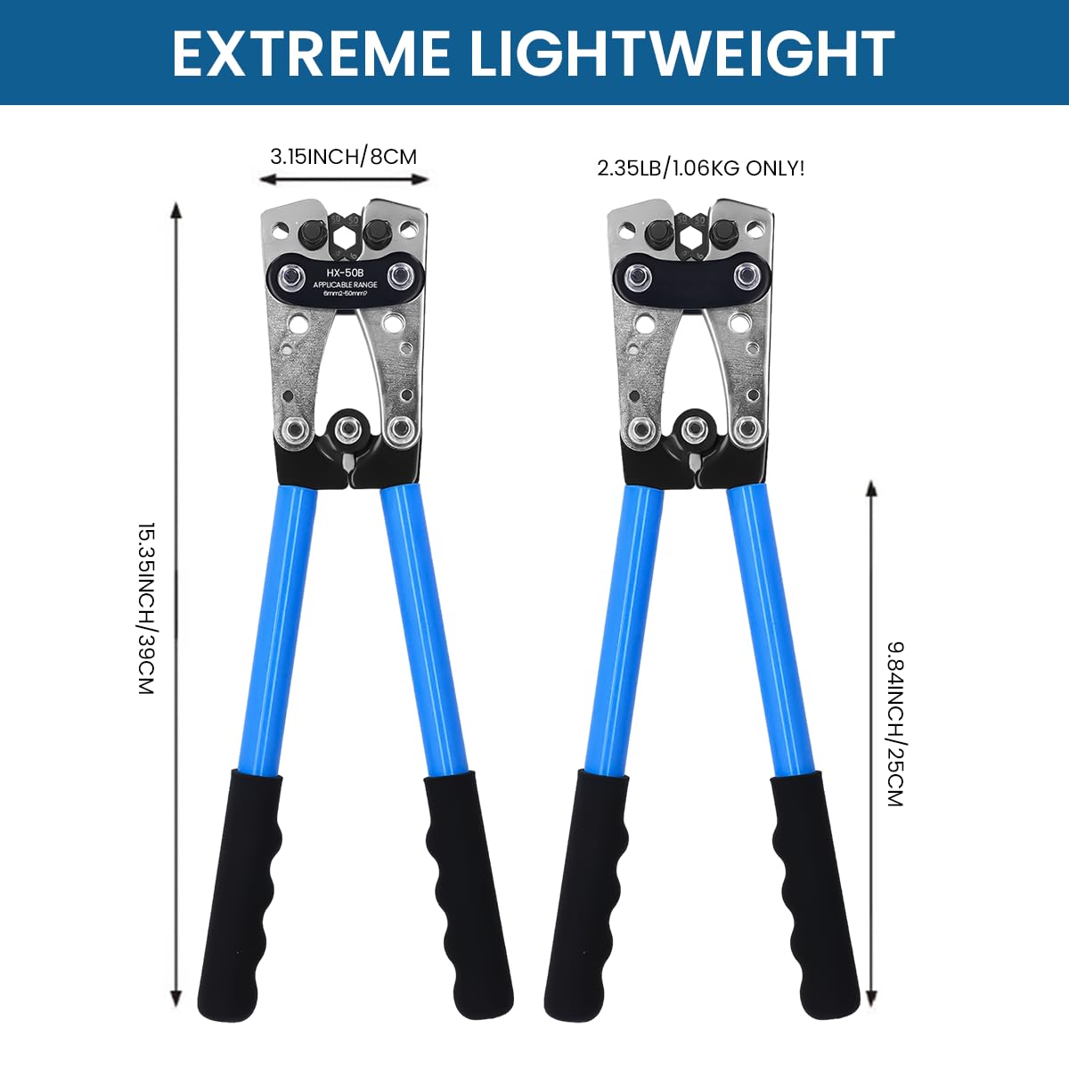 Battery Cable Lug Crimping Tool for AWG 10-1 Copper Wire Lugs with 60 Pcs 8 Sizes