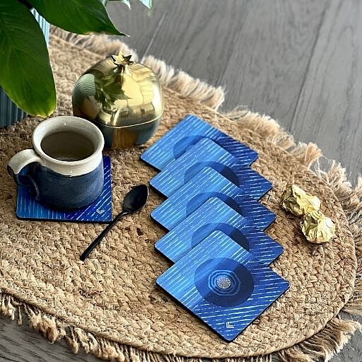 BLUE ABSTRACT SQ COASTERS X 6