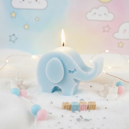 BABY ELEPHANT BLUE CANDLE