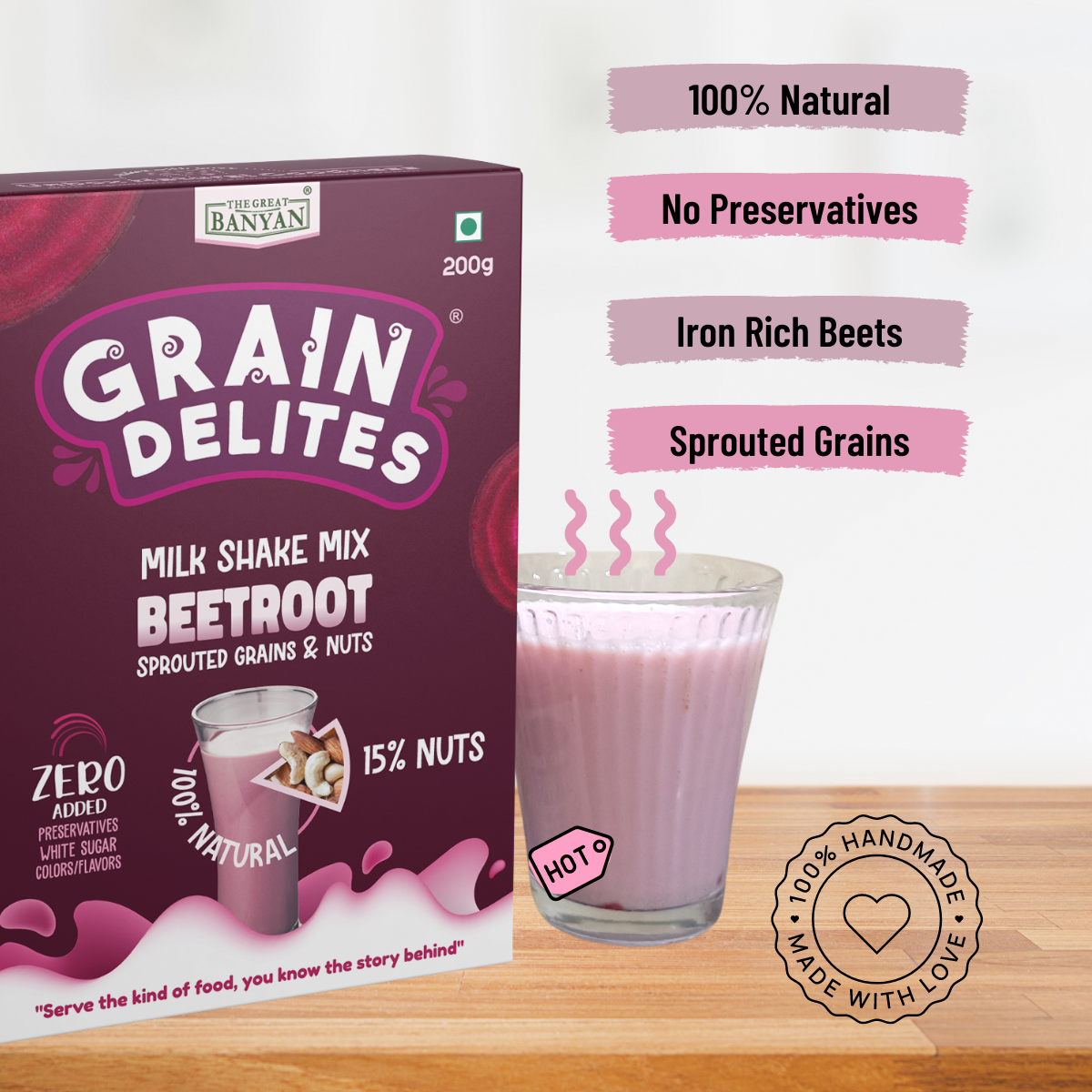 GrainDelites Milkshake Mix - Beetroot, Sprouted Grains, Millets and Nuts