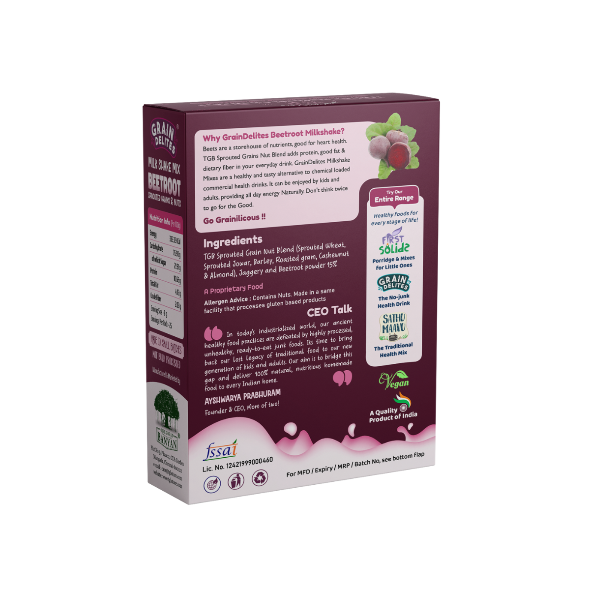 GrainDelites Milkshake Mix - Beetroot, Sprouted Grains, Millets and Nuts