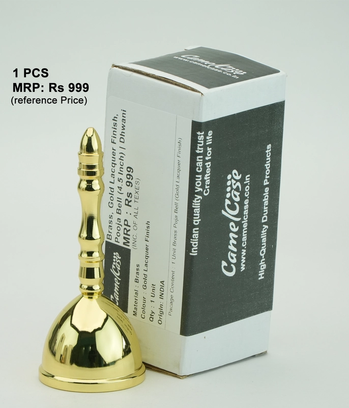 CamelCase 15 Pcs 100% Pure  Brass Pooja Bell (4.5 Inch) - Gold Lacquer Finishes (Dhwani)