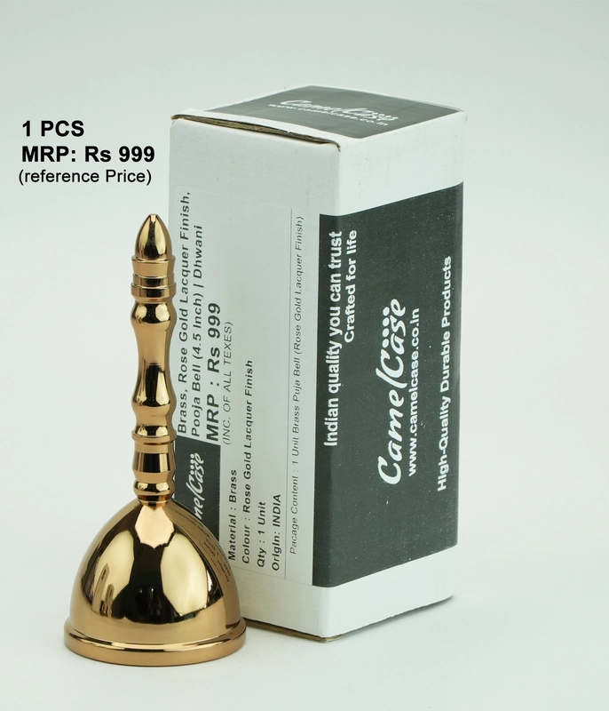 CamelCase 15 Pcs 100% Pure  Brass Pooja Bell (4.5 Inch) - Rose Gold Lacquer Finishes (Dhwani)