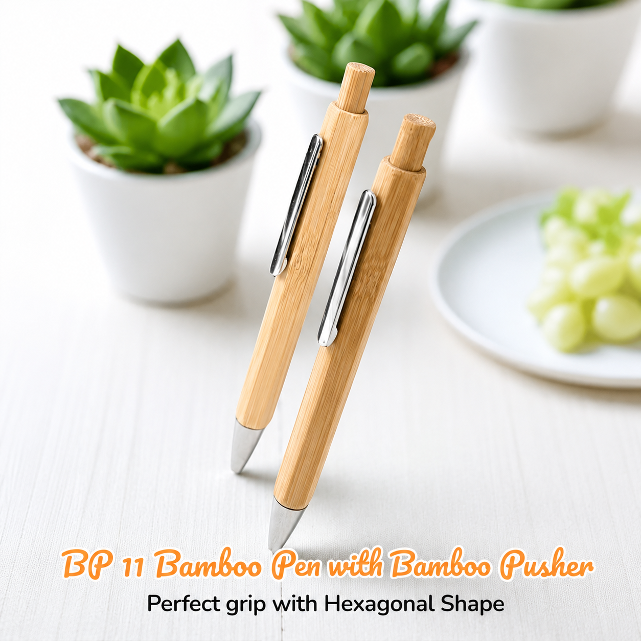 BP11 Bamboo Hexagonal Pen with Bamboo Pusher