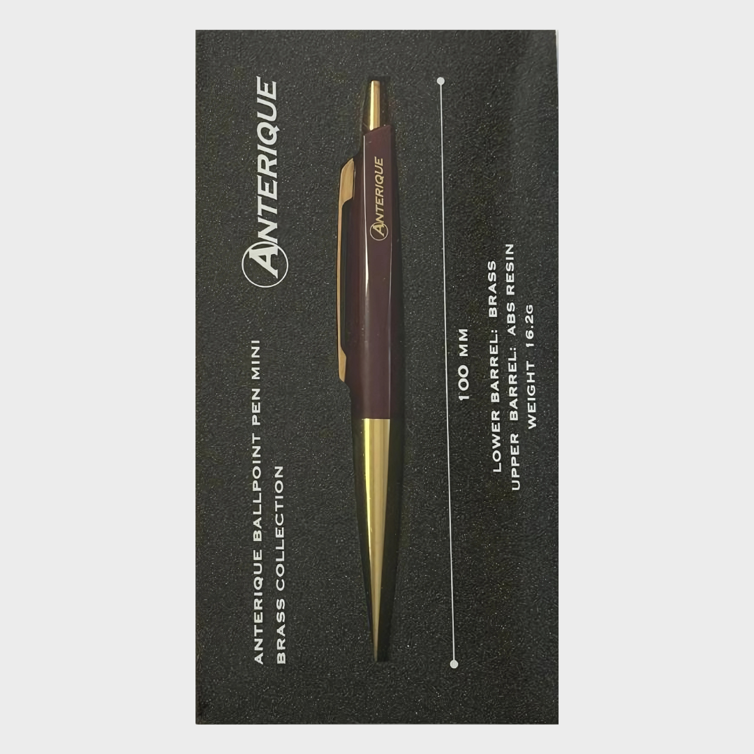 Anterique | Ballpoint Pen | 0.5mm | Black Ink | Brass | Mini | Vintage | BP20-MR