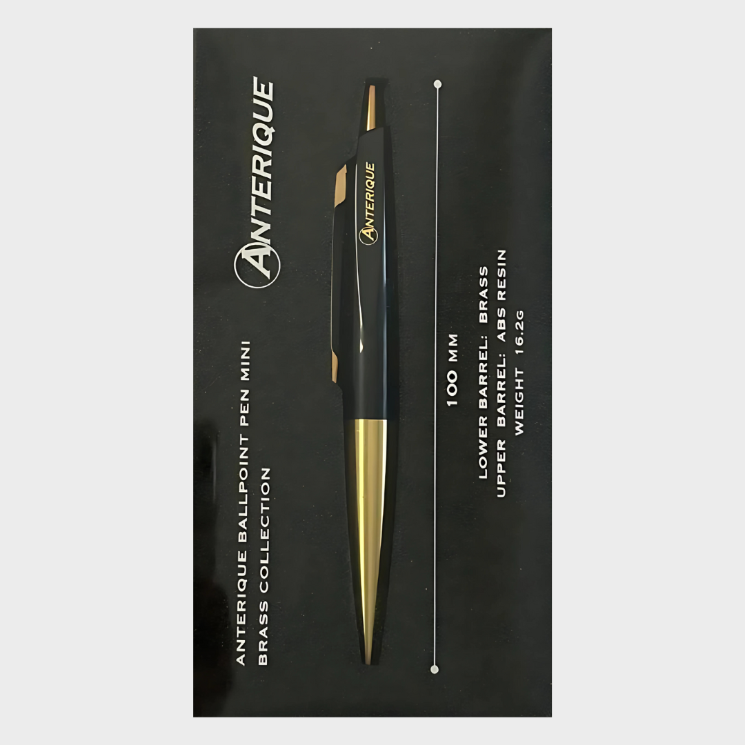 Anterique | Ballpoint Pen | 0.5mm | Black Ink | Brass | Mini | Vintage | BP20-PB