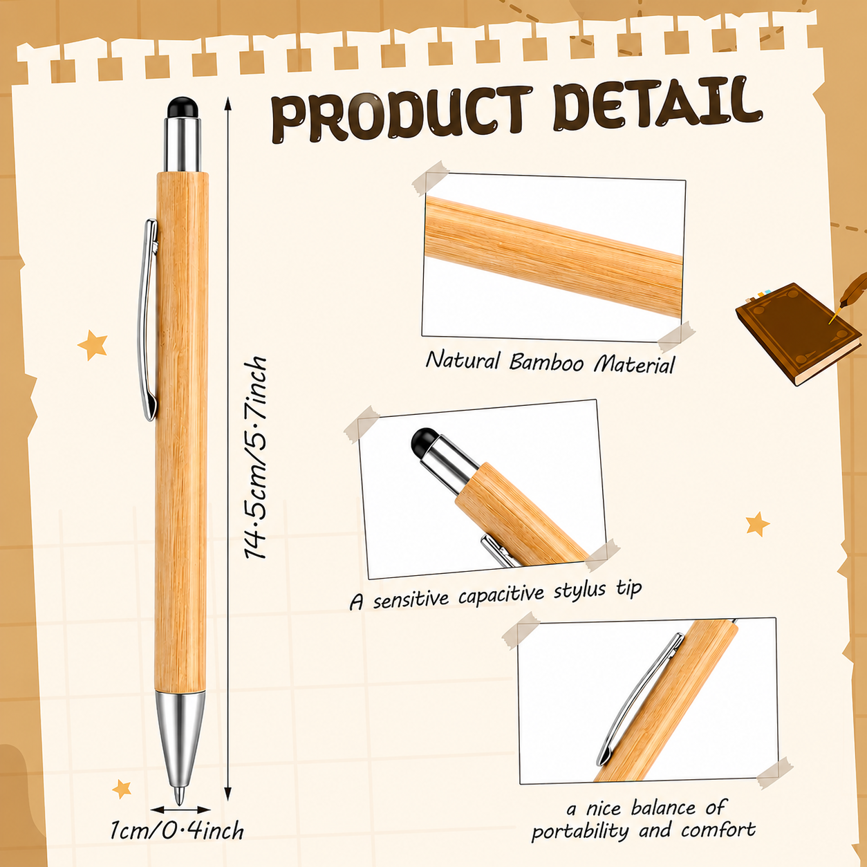 BP6 Bamboo Stylus Pen, Black Stylus