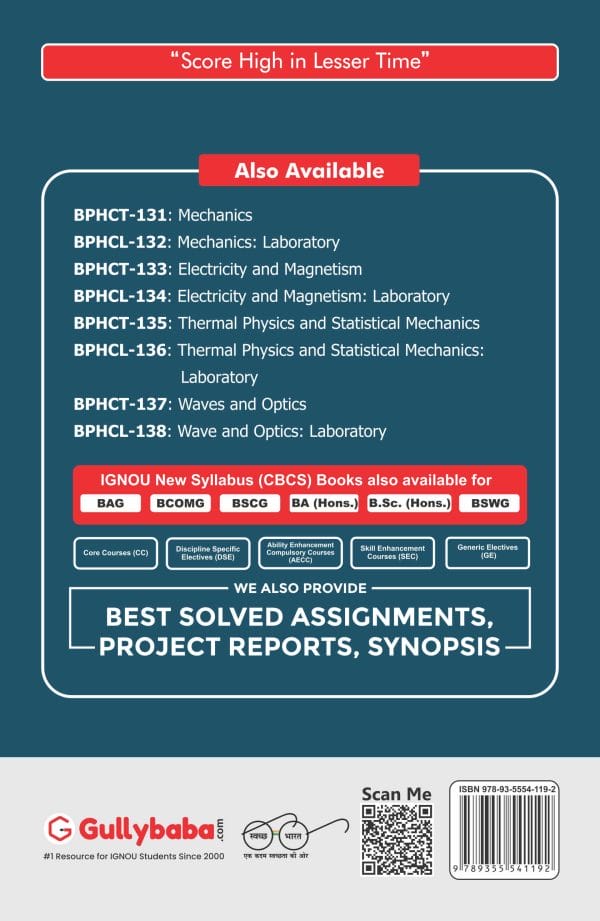 IGNOU BPHCT-135 - Thermal Physics and Statistical Mechanics, Latest CBCS Help Book Edition
